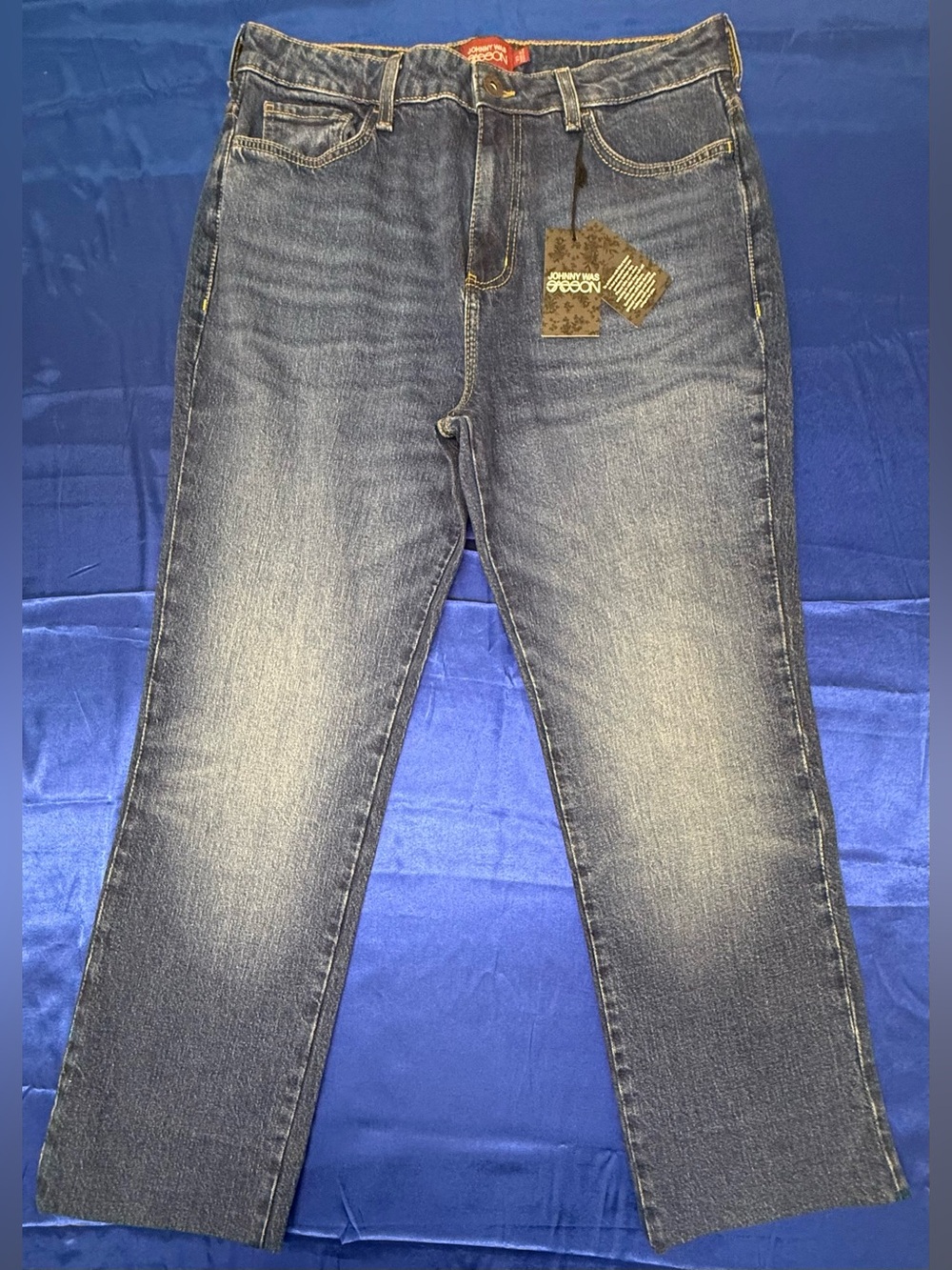 Johnny Was Sasson Sancere Straight Leg Jeans Women’s 33 Blue Rinse Wash RD1324-9